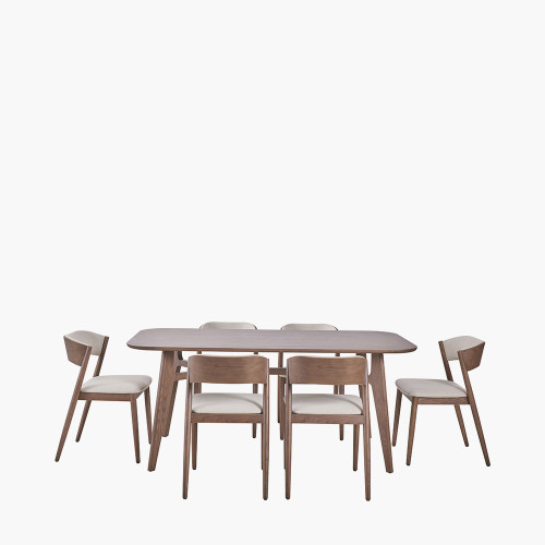 Elias Dark Ash Wood Retro Dining Table and 6 Chairs