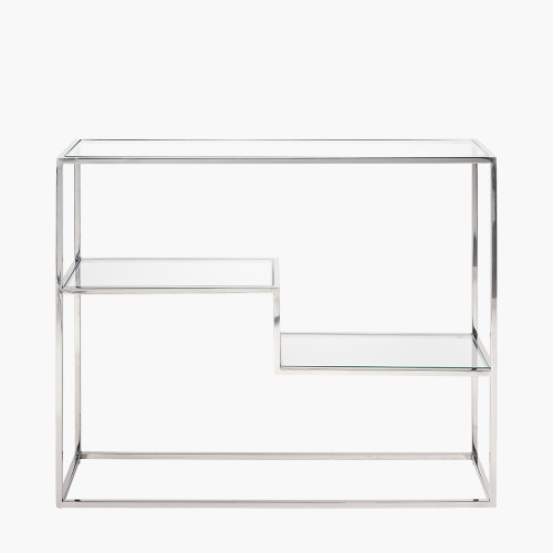 Aleandra Glass & Silver Metal Console Table