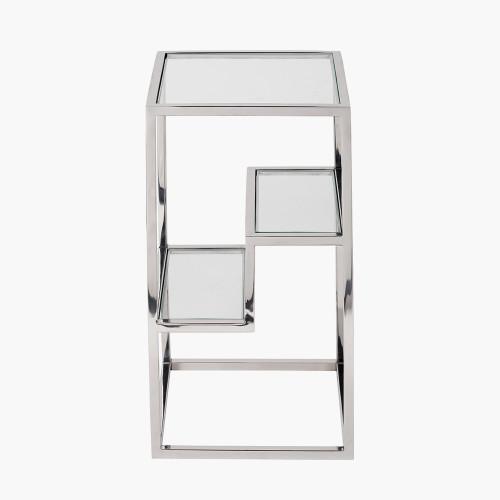 Aleandra Glass & Silver Metal Side Table