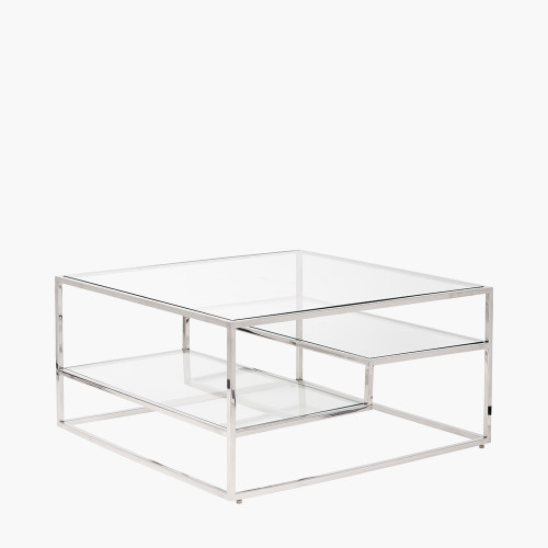 Aleandra Glass & Silver Metal Coffee Table