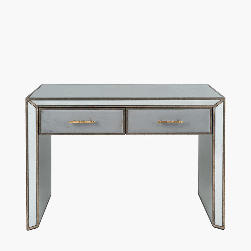 Grey Velvet, Antique Metal and Mirror Console