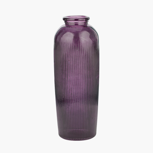 Lilac Recycled Glass Tall Ribbed Vase