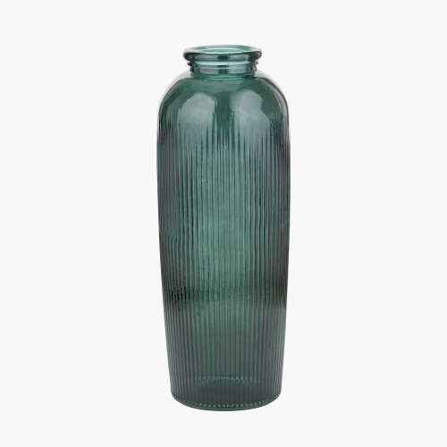 Sea Green Recycled Glass Tall Ribbed Vas