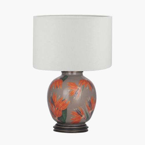 Bird of Paradise Glass Large Lamp Base with Lino 40cm White Self Lined Linen Drum Lampshade