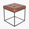 Arlo Vintage Brown Leather and Black Metal Stitched Seat Stool