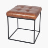 Arlo Vintage Brown Leather and Black Metal Stitched Seat Stool