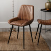 Angelo Vintage Brown Leather and Black Metal Retro Dining Chair