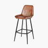 Angelo Vintage Brown Leather and Black Metal Retro Bar Stool