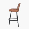 Angelo Vintage Brown Leather and Black Metal Retro Bar Stool