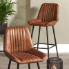 Angelo Vintage Brown Leather and Black Metal Retro Bar Stool