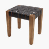 Claudio S/3 Black Leather and Mango Wood Bench and Stools