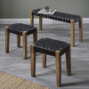 Claudio S/3 Black Leather and Mango Wood Bench and Stools