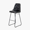 Camillo Ash Black Leather and Black Metal Diamond Back Bar Stool