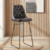 Camillo Ash Black Leather and Black Metal Diamond Back Bar Stool