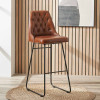 Camillo Vintage Brown Leather and Black Metal Diamond Back Bar Stool