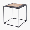 Ezio Black Leather, Natural Rattan and Black Metal Stool