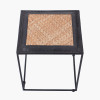 Ezio Black Leather, Natural Rattan and Black Metal Stool