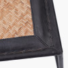 Ezio Black Leather, Natural Rattan and Black Metal Stool