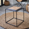 Ezio Black Leather, Natural Rattan and Black Metal Stool