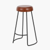 Cosimo Vintage Brown Leather and Black Metal Bar Stool