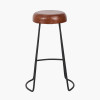 Cosimo Vintage Brown Leather and Black Metal Bar Stool