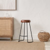 Cosimo Vintage Brown Leather and Black Metal Bar Stool