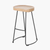 Laselle Ash Wood and Black Metal Bar Stool