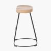 Laselle Ash Wood and Black Metal Bar Stool