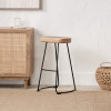 Laselle Ash Wood and Black Metal Bar Stool