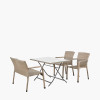 Tobs Outdoor Grey Synthetic Rattan Bench & Two Armchairs Dining Set