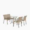 Tobs Outdoor Grey Synthetic Rattan Bench & Two Armchairs Bistro Set