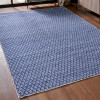 Indoor Outdoor Denim Blue and White Ikat Design Rug