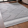 Indoor Outdoor Grey and White Plaited Stripe Design Rug