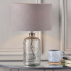 Ophelia Small Grey Bubble Glass Table Lamp Base with Lino 30cm Steel Grey Self Lined Linen Drum Lampshade