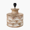 Kingsbury White Wash Large Carved Wood Table Lamp Base with Lino 40cm Cinnamon Self Lined Linen Cylinder Lampshade