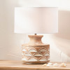 Kingsbury White Wash Carved Wood Table Lamp Base with Harry 30cm Ivory Cotton Mix Cylinder Lampshade