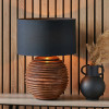 Pembury Brown Wash Large Turned Wood Table Lamp Base with Harry 40cm Black Cotton Mix Cylinder Lampshade