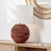 Pembury Brown Wash Large Turned Wood Table Lamp Base with Henry 40cm White Handloom Cylinder Lampshade