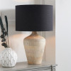 Taika White Wash Textured Wood Table Lamp Base with Lino 40cm Black Self Lined Linen Cylinder Lampshade