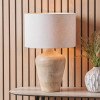 Taika White Wash Textured Wood Table Lamp Base with Lino 40cm White Self Lined Linen Cylinder Lampshade