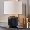 Anais Matt Black Cold Cut Glass Square Table Lamp Base with Lino 35cm White Self Lined Linen Drum Lampshade