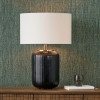 Eva Matt Black Cold Cut Stripe Glass Table Lamp Base with Henry 40cm White Handloom Cylinder Lampshade