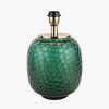 Camila Green Cold Cut Textured Glass Table Lamp Base with Lino 35cm Black Self Lined Linen Drum Lampshade