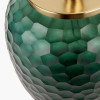 Camila Green Cold Cut Textured Glass Table Lamp Base with Lino 35cm Black Self Lined Linen Drum Lampshade