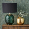 Camila Green Cold Cut Textured Glass Table Lamp Base with Lino 35cm Black Self Lined Linen Drum Lampshade