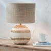 Talalla Cream and Natural Sea Grass Round Table Lamp Base with Edward 35cm Natural Linen Cylinder Lampshade