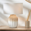 Amalia Natural Ombre Textured Stoneware Table Lamp Base with Harry 30cm Ivory Poly Cotton Cylinder Drum Lampshade