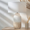 Amalia Natural Ombre Textured Stoneware Tall Table Lamp Base with Harry 35cm Ivory Poly Cotton Cylinder Drum Lampshade