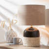 Lotta Black and Natural Stoneware Table Lamp Base with Edward 35cm Natural Linen Cylinder Lampshade