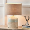 Lotta Duck Egg and Natural Stoneware Table Lamp Base with Edward 35cm Natural Linen Cylinder Lampshade